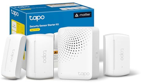 Tapo Door Sensor Starter Kit, Matter Compatible, 3X Door Window Contact Sensor and 1X Hub with Built-in Chime, Smart Automation, Real-Time Notification, T31 KIT