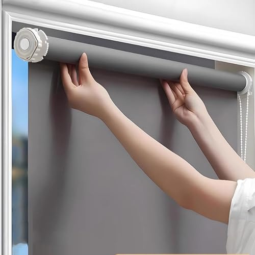 tow000ack Ohne Bohren Verdunkelungsrollos,Jalousien für Innenfenster,Dunkelgrau Polyester Thermorollo,Sichtschutz,Sonnenchutz,Fensterrollo für Zuhause Büro,Anpassbar,Breite x Höhe (95cm x 130cm)