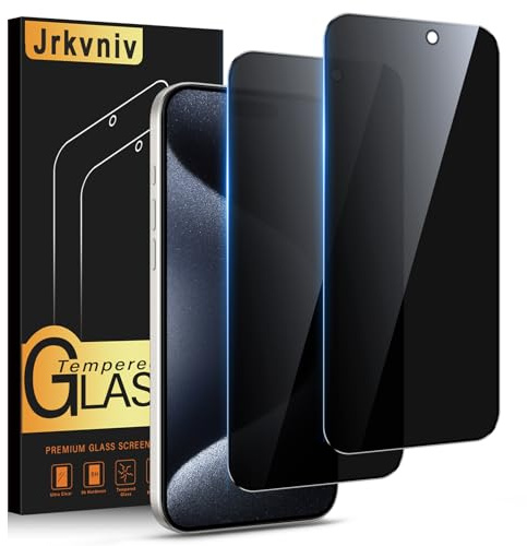 Jrkvniv Privacy Pellicola per iPhone 15 Pro Max Vetro Temperato Anti Spy Durezza 9H Vetrino Protettiva Anti-Graffio Senza Bolle Ultra Resistente Anti-Impronta Anti-Spia Protezione Schermo,2 Pezzi
