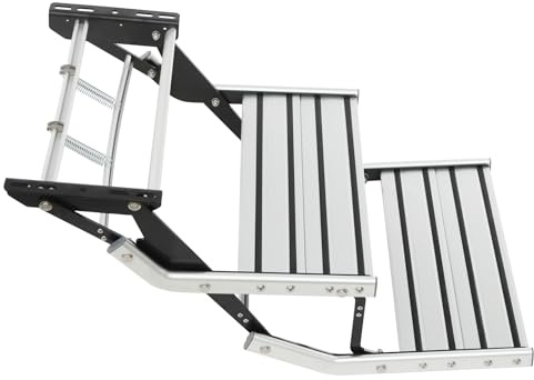 HANGKAI Trittstufe Wohnmobil Manuelle Klappbare Ausziehbare Doppeltrittstufe Aluminiumlegierung Herunterklappbare Einstiegsstufe Wohnwagen Zubehör