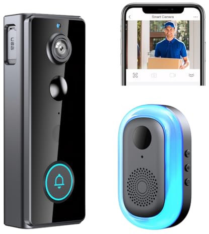 Video Doorbell Camera Wireless with Chime, Doorbell Wireless Smart WiFi Door Bells with PIR Motion Detection, Night Vision, 2-Way Audio, Rechargeable Battery, 2.4G WiFi, IP65, Cloud Storage