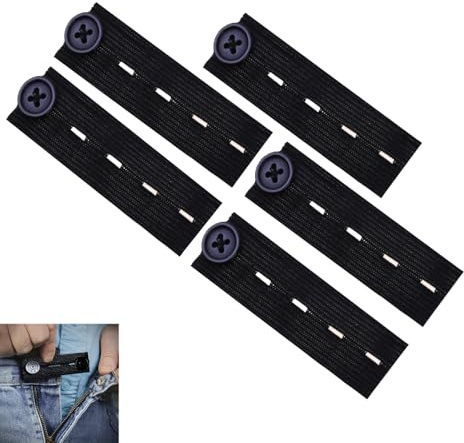 5PCS Allarga Pantaloni Set（Nero,14cm）per bottoni jeans,Estensori Elastici in Vita, Estensori di Bottoni Regolabili per Jeans e Pantaloni, per Gravidanza, Uomo e Donna