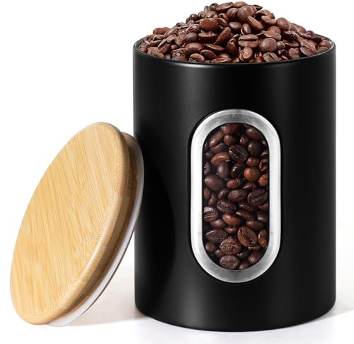 gmisun Lata de café de 1,5 litros para granos de café, café molido, cápsulas de café, cápsulas de café, cápsulas de café, almacenamiento de café, latas de almacenamiento negro hermético, lata de café