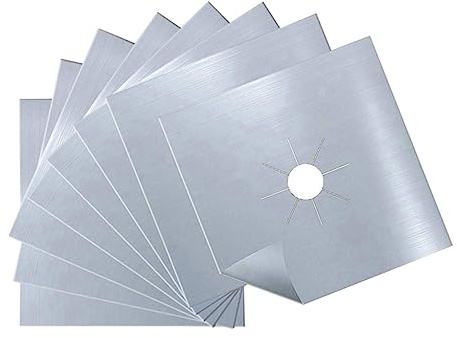 Couvercles de Brûleurs de Cuisinière en Tissu Enduit Argenté, Lot de 5 | Cache Plaque Cuisson Gaz, Trou Central Prédécoupé, Lavables au Lave-Vaisselle, pour Plaque de Cuisson