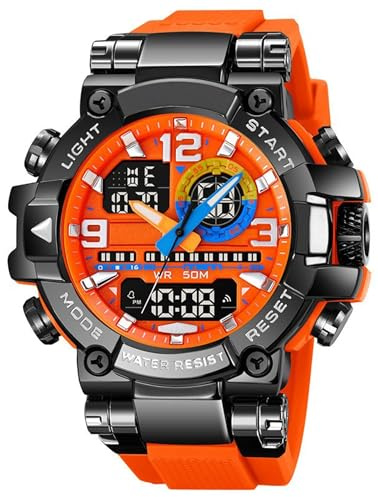 Orologio sportivo da uomo, impermeabile, colorato, digitale, analogico, militare, tattico, per attività all'aperto, con grande quadrante, orologio da polso unico con cronometro a LED, conto alla
