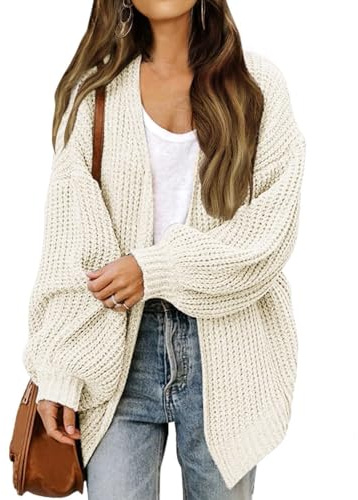 Cardigan Femme Chic Et Elegant Gilet Femme Grande Taille Col en V Mi Saison Cardigan Casual Chaud Couleur Unie Gilet Manches Longues Tricot Pas Cher Pull Sweater Et Poches Beige S