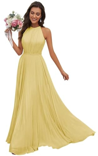 JAEDEN Abendkleid Damen Lang Elegant für Hochzeit Neckholder Brautjungfernkleider Chiffon Festliche Party Kleider