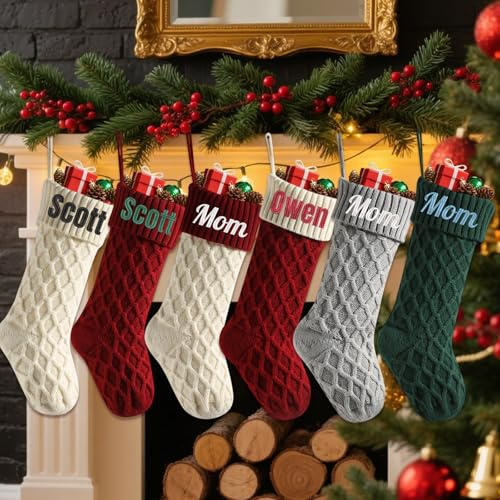 Lustige Weihnachtsstrümpfe, personalisierbar, bestickter Namen, 45,7 cm, großer Strick-Weihnachtsstrumpf für Bauernhaus, Kamin, hängende Verzierung