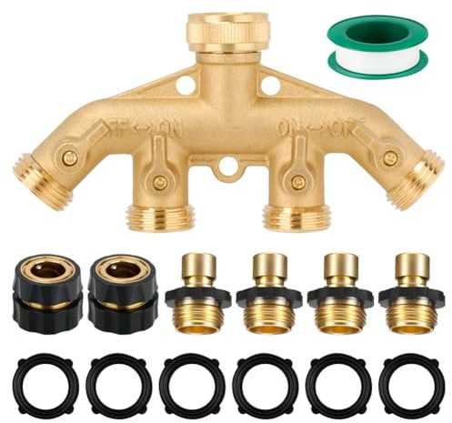 Harewtwy Star 4 Way Heavy Duty Brass Garden Hose Splitter,3/4inch Garden Hose Fitting Quick Connectors Female and Male,for Garden
