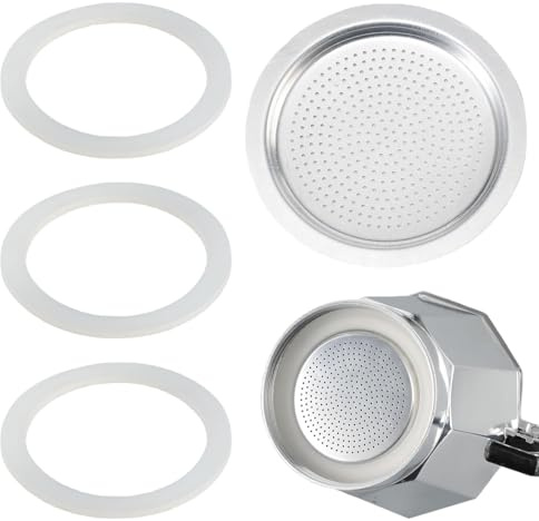 GILWUMO 4 Jeux de Joints de Remplacement pour Machines à Espresso, incluant 3 Joints et 1 Filtre de Remplacement, Adapté pour Machines à Espresso en Acier Inoxydable 2 Tasses
