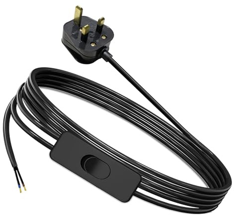 MejaRizon® Lamp Switch, 2 Core Table Lamp Pre-Made Cable with Inline Switch 3.5 Meters, 250V 6A Light Switches, UK Plug Light Switches with 5A Fused, Suitable for Desk Lamp, Black