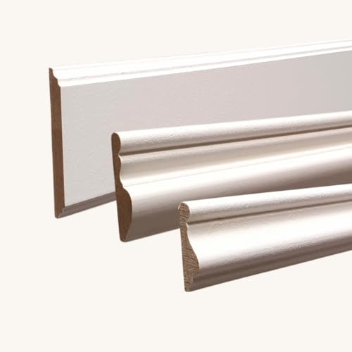 MadeInNature Wandleiste aus mittelweißem Holz, Länge 2 m, vorlackiert, robust und einfach anzubringen, Modelle und Größen wählbar (7957, Set 6 m)