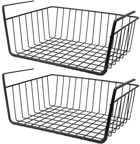 LDGSUPH 2 Stück Schrankkörbe Aufbewahrung Hängekorb Metall Schwarz für Küche, Speisekammer, Büro, Bücherregal, Schrank, Schränke, Badezimmer