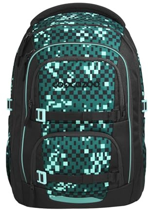 Coocazoo PORTER Schulrucksack „Pixel Blox”, schwarz-grün, ergonomischer & anpassbarer Tornister, höhen- & größenverstellbar, mit Brustgurt & Hüftgurt, ab der 3. Klasse