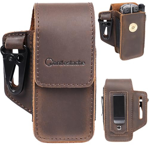 Gentlestache Étui pour outils multifonctions en cuir – Porte-outils multifonctions en cuir pour Leatherman Surge, Gerber, SOG Tools – Étui à outils multifonction avec clip de ceinture et clip pour clé