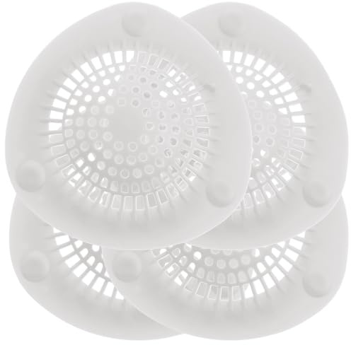HONMEET Lot de 4 Filtres D'évier en Silicone Blanc Ventouses, Crépine Fine Anti-Cheveux Lavabo, Couvercle de Drain de Sol Pratique Cuisine et Salle de Bain
