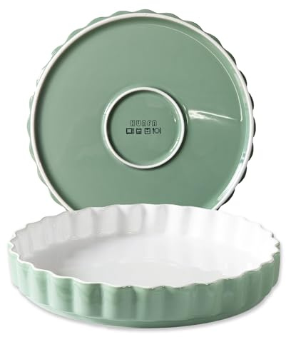 DHSUN Plat à tarte en céramique de 28 cm, plat à quiche rond en céramique avec bord cannelé, plat à tarte profond pour la cuisson de tartes, quiches, pizzas et gâteaux, passe au four/micro-ondes
