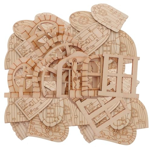 GETAJGHSD Porte e Finestre in Miniatura in Legno 64 Pezzi, Porta delle Fate Fai da Te per Casette da Giardino, Giocattoli per Ragazzo Ragazza, Accessori per Decorazioni Esterne