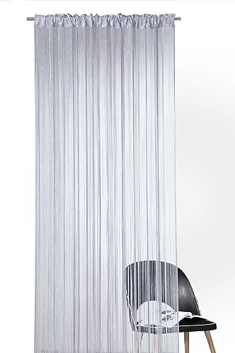 heimtexland ® Fadengardine in Silber grau HxB 245x148 cm mit Stabtunnel KÜRZBAR hochwertige Qualität FORMSCHNITT MÖGLICH Fadenvorhang Fadenstore Raumteiler Insektenschutz Ökotex Typ121
