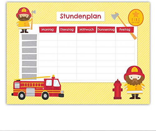 Papierdrachen Stundenplan DIN A5 Block - Motiv Feuerwehr - beschreibbar und ideal als Geschenk für die Schule - Terminkalender und Wochenplan - von Papierdrachen