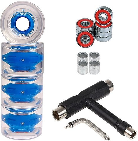 FunTomia 4 Stück (LED) Longboard/Skateboard Rollen (Big Wheels) in 70x51mm 80A inkl. ABEC-9 Kugellager und Metall Spacer 80A Rollenhärte + T-Tool