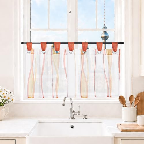 Joyswahl Scheibengardine Voile Bistrogardinen mit Schlaufen 45x120 Orange | Kurzstore,1er Pack,Küchengardinen Transparent,Küchengardinen modern,Gardinen kurz,Fenstergardinen landhaus