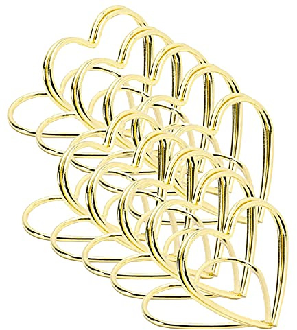 10 Kartenhalter gold, Metall,Tischkartenhalter in Herzform zur Hochzeit Goldene Hochzeit