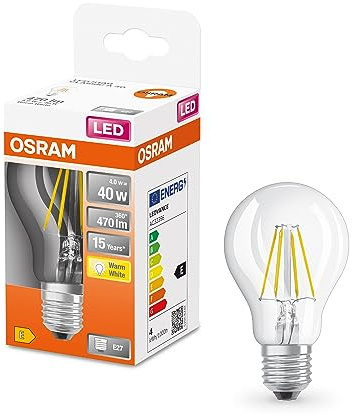 Osram LED Star Classic A40 LED Lampe für E27 Sockel, Birnenform, FIL, 470 Lumen, warmweiß (2700K), Ersatz für herkömmliche 40W Glühbirnen, nicht dimmbar, 1er-Pack