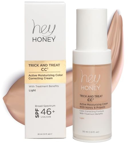 Hey Honey Trick and Treat CC² Cream SPF 46 | Active Moisturizing Color Correcting Cream with Honey & Propolis | Best Cover For Rosacea, Skin Redness & Mature Skin | Cruelty-Free | 1 oz (Light Tone)