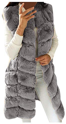 YEBIRAL Damen Winter Warm Faux Pelz Weste Ärmellose Fellweste Lange Jacke Vest Mantel Große Größen Pelzweste Pelzjacke Pelzmantel(4XL,Grau)