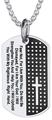 Richsteel Cadena de Chapa con Cruz Acero Colgante para Hombres Mujeres Colgante Placa Militar con Texto de Biblia
