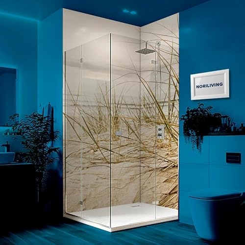 NORILIVING Duschrückwand Fliesenersatz Dusche 90x200 cm Motiv Dünen Gras Strand | Duschwand ohne Bohren 2 teilig | Wandverkleidung Bad Aluverbundplatte 3 mm
