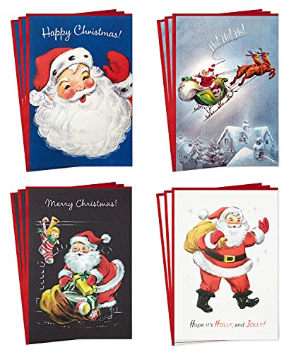 Hallmark Boxed Christmas Cards, Vintage Santa Claus (4 Designs, 12 Cards and Envelopes)