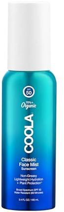 COOLA Organic Sunscreen SPF 50 Sunblock Face Mist, Dermatologist Tested Skin Care for Daily Protection, Vegan and Gluten Free, Natural Fragrance, 3.4 Fl Oz