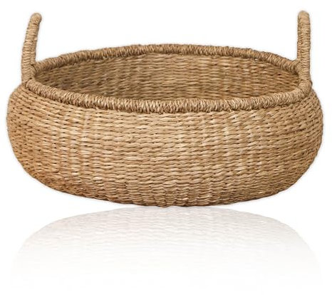 Lycce Panier de rangement naturel tressé en jonc de mer | Panier tressé décoratif avec anse polyvalent dans votre maison comme panier à linge, panier de pique-nique, panier de présentation vide |