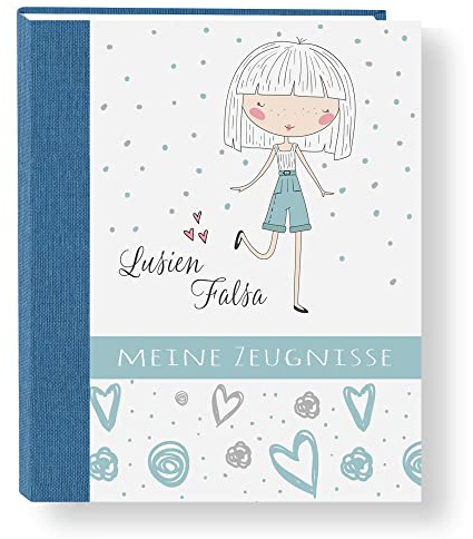 Zeugnismappe personalisiert mit Namen Lady Blue A4 ca. 31x24 cm blau Zeugnisbuch Mädchen Urkundenmappe Einschulung Schulanfang