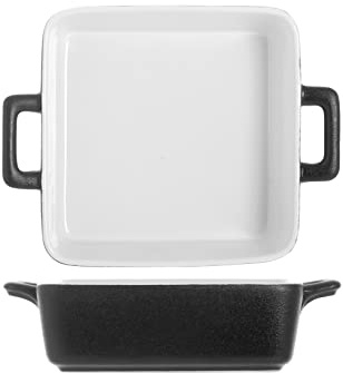 H&H 9006000 Pirofila Quadra 2 Manici, Stoneware, Nero/Bianco, 19 cm x 6.5 H
