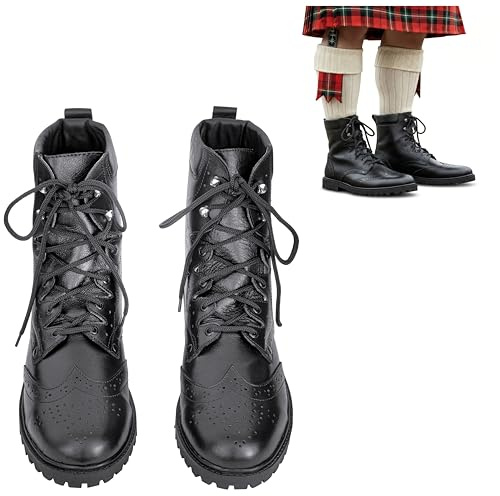 Lång snörning Ghillie Brogues svart läderskor skotsk kilt Oxford stil stövlar nyhet bröllopsfest, Svart, 44.5 EU