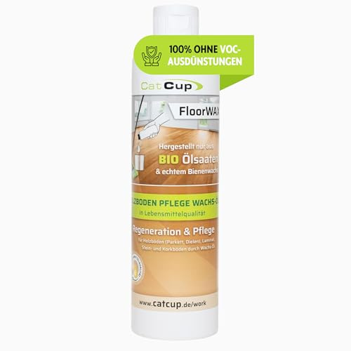 CatCup FloorWAX - BIO Holzpflegeöl & Parkettpflege - Nachhaltige Parkett Versiegelung - Natürliche Holzpflege mit Bienenwachs - Premium Parkettöl aus Deutschland (1L)