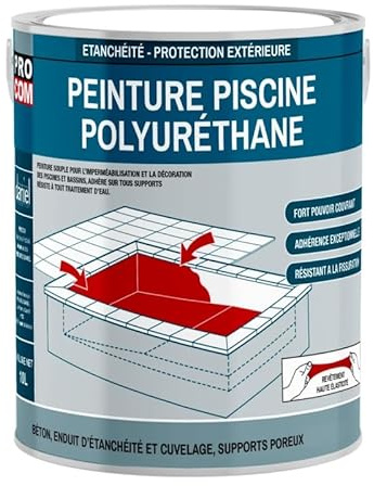 PRO COM Peinture piscine béton, peinture polyuréthane pour piscine et bassin, étanche et souple, béton, enduit, ciment 2.5 litres