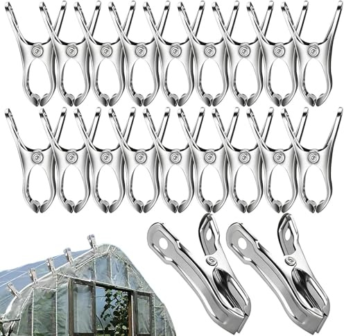Aznever Edelstahl-Gewächshausklammern - Gartenklammern,Robustes Metall-Gartenklammern-Set, Pflanzennetz aus Edelstahl