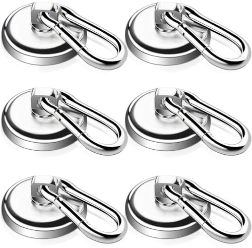 6Stück Magnethaken Extra Stark Neodym Magnete mit Haken, 32mm 30kg Neodym Magnethaken mit drehbarem Karabiner, Starke Karabiner Magnethaken, 360°Drehen Magnetkraft Starke Magnet Magnetische Haken