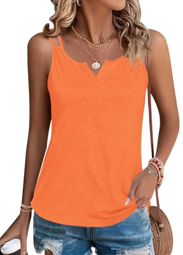 WNEEDU Mujer Camisas sin Mangas Correa de Espaguet Camiseta de Tirantes con Cuello en V Camiseta de Tirantes con Cuello en V Naranja 2XL