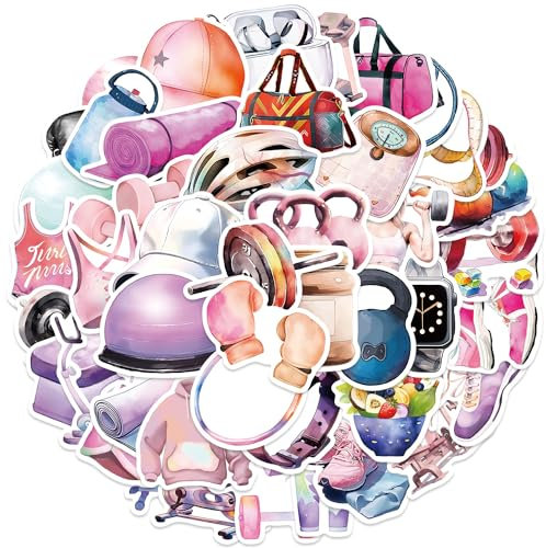 50 Stück Sport Ausrüstung Aufkleber Auto Laptop Telefon Gitarre Skateboard Motorrad Fahrrad Fitness Equipment Stickers Set Vinyl Wasserdicht Aesthetic Aufkleber für Jugendliche Kinder Erwachsene