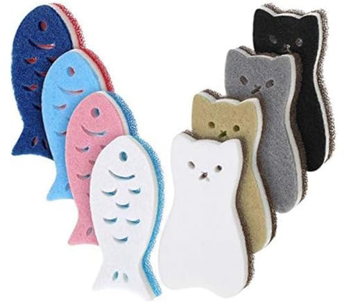 JNJOOD 8 Stück Küchenschwämme für Katzen, Fische, Geschirrspülschwämme, kratzfest, Mehrzweckschwämme