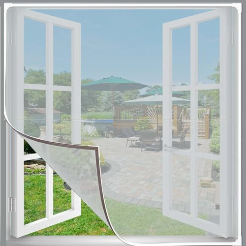 Fliegengitter Fenster Magnet, Bokaiya 100x130 cm DIY Insektenschutz Magnetfenster, Moskitonetz Fenster, Weiß Magnet Rahmen für Fliegengitter Fenster Mückengitter ohne Bohren (Grau Netz)