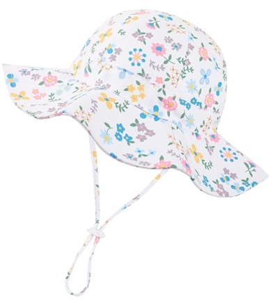 Volicph Cappello estivo per bambini, cappello da sole, cappello da spiaggia per bambini, UPF 50, per neonati, neonati, bambino, A-Piccolo fiore bianco, 5-7 anni