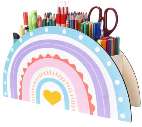 KYSUN Regenbogen-Bleistifthalter aus Holz, multifunktionaler Organizer, Schreibtisch-Organizer für Bürobedarf, Lehrer, Wertschätzung, Geschenke für Büro, Schule, Heimbedarf, Make-up-Pinsel