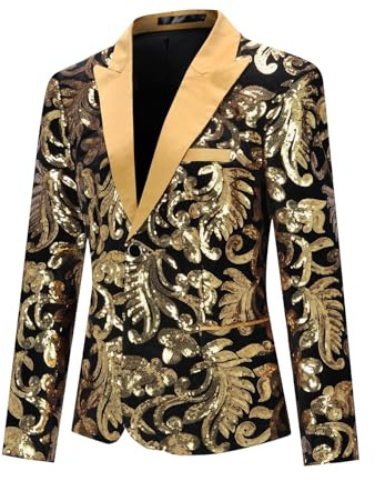 YYNUDA Veste Paillettes Femme Décontracté Manche Longue Elegant Blazer Brillant Un Bouton pour Soirée Fête Or M