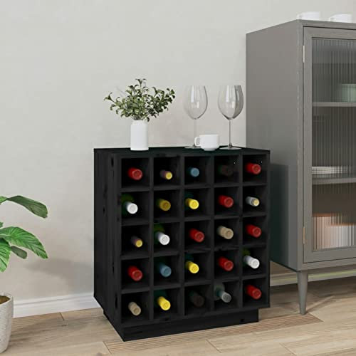 Generisch Weinschrank Schwarz 55,5 x 34 x 61 cm Massivholz Kiefer, Sideboard Weinschrank, Küchenschrank, Buffetschrank für Esszimmer, Wohnzimmer, Hausbar, Weinregal